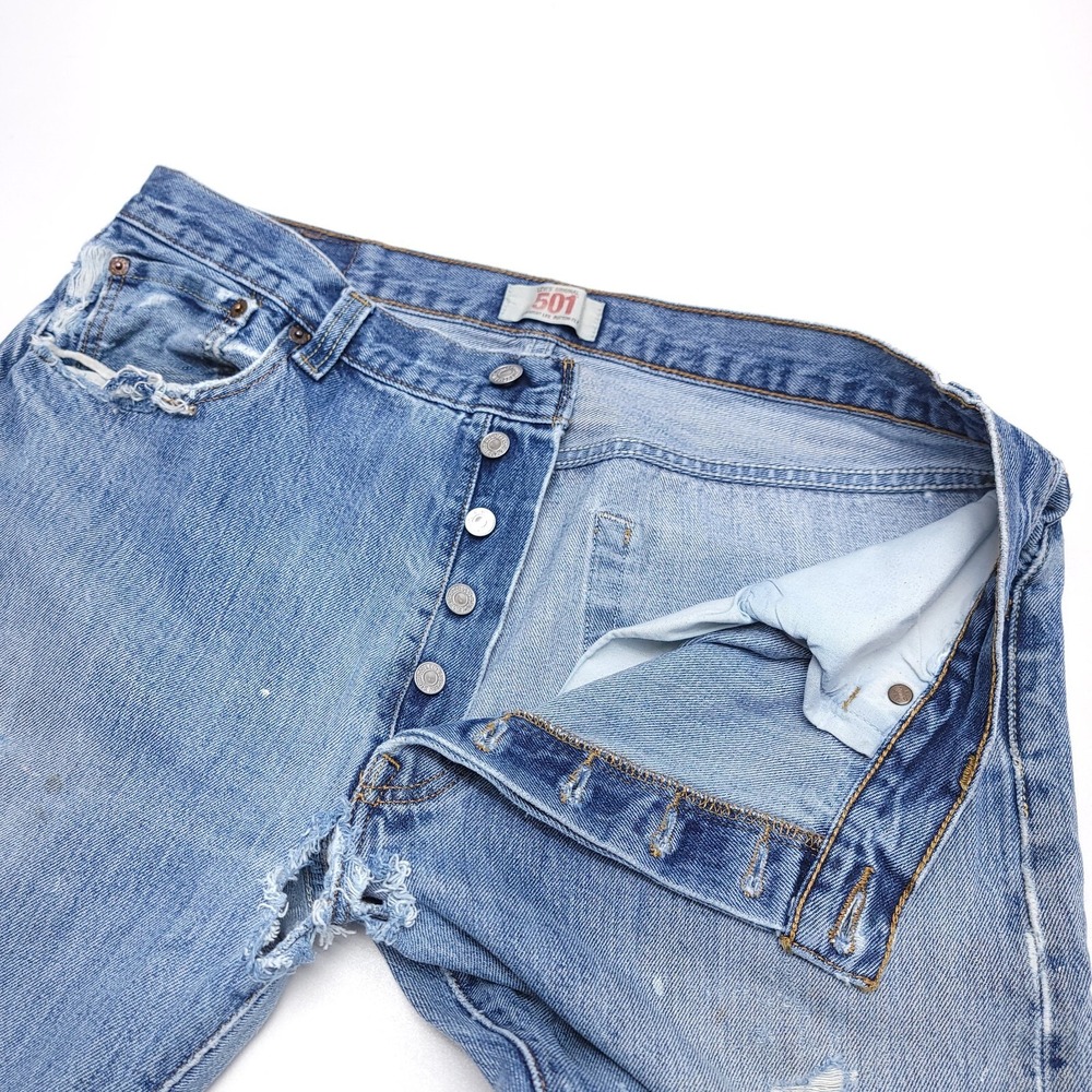 Vtg Levis 501 XX Jean Medium Wash Faded Denim Button Fly Distressed Ripped 36x32 - Picture 3 of 8